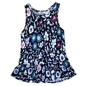 Loft Floral Peplum Tank Top Blue Sz Small